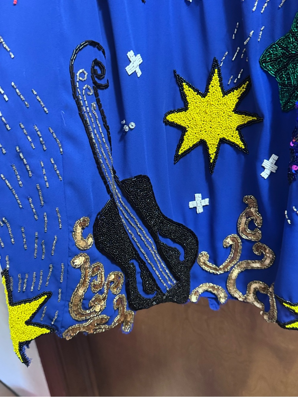 Vintage Ornate Pop Art Embellished Royal Blue Dress w/Beaded Appliqués - Picture 13 of 16